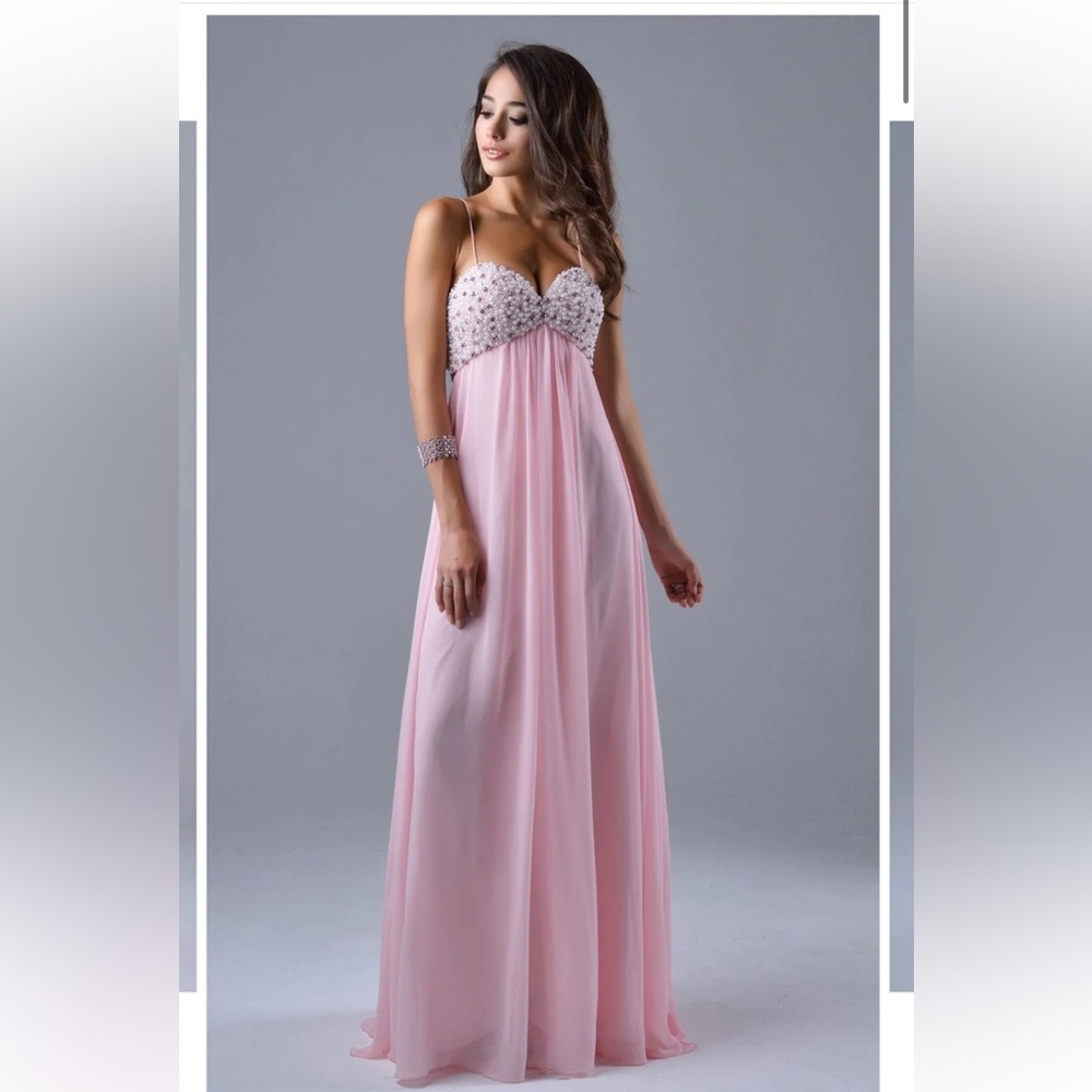 Baby doll pink pearl formal gown